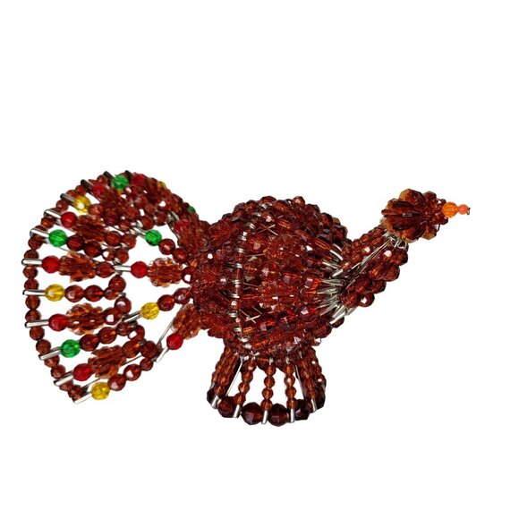 Handcrafted Beaded Turkey Figurine. Unique Beaded Decor Thanksgiving Centerpiece - Picture 1 of 7